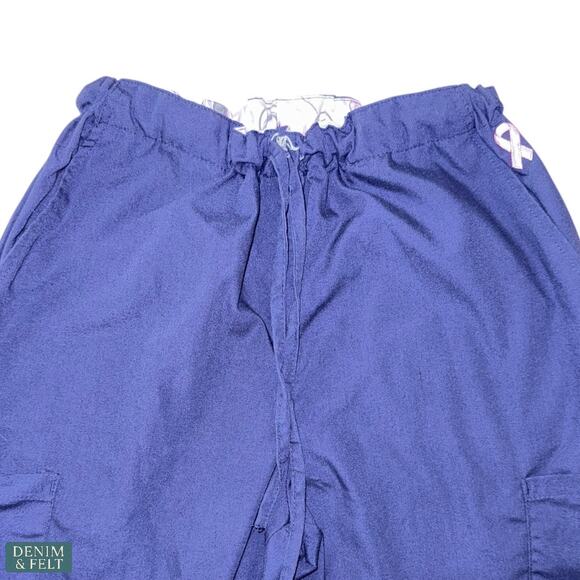 Green Town Navy Pink Ribbon Scrub Set Top & Pants XS Breast Cancer Awareness - Picture 8 of 13
